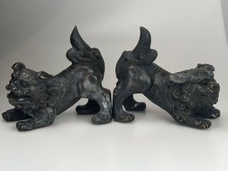 Chinese Antique Bronze Foo Dog Figure Statues 19th Century 2