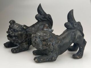 Chinese Antique Bronze Foo Dog Figure Statues 19th Century 3