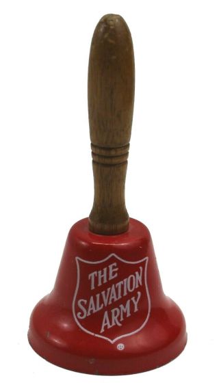 Vintage Salvation Army Red Mini Miniature Hand Bell With Wooden Handle 4.  25 " D