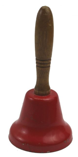 Vintage Salvation Army Red Mini Miniature Hand Bell With Wooden Handle 4.  25 
