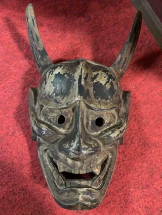 Japanese Handmade Noh Mask Wooden Kyougen Kagura Hannya Demon Bugaku Oni F/s