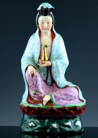 Fine Quality Chinese Famille Rose Immortal Guanyin W Vase Figure Jingdezhen 2