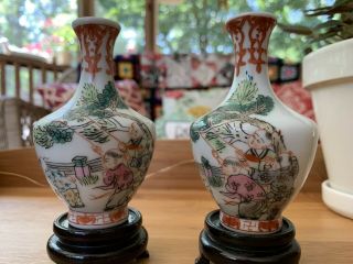 19th Chinese Antique Famille Rose Porcelain Vases Tongzhi Dynasty Mark