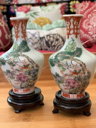 19th Chinese Antique Famille Rose Porcelain Vases Tongzhi Dynasty Mark 2