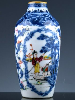 18thc Chinese Blue & White Famille Rose Enamel Figural Landscape Vase Qianlong