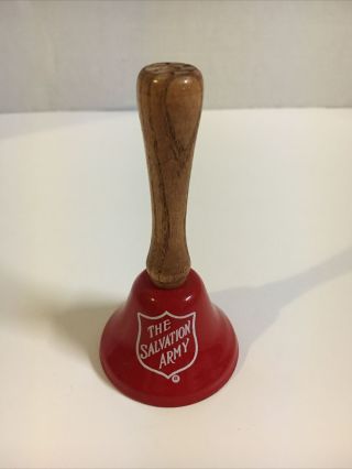 Vintage Salvation Army Red Hand Bell 4” Tall With Wooden Handle