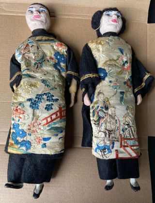 Antique Chinese Dolls Beautifully Hand Embroidered Silk Clothes