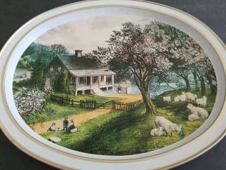 Vintage Currier And Ives Metal Serving Tray The American Homestead Spring Excell