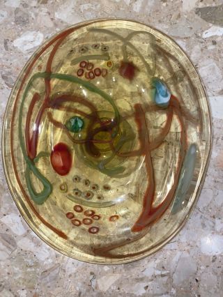 Vintage Hand Blown Swirl Art Glass Millefiori Pedestal Console Bowl 17x14x3.  5”