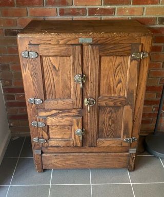 Vintage Oak Mckee Ice Box Cabinet,  3 Compartments - Local