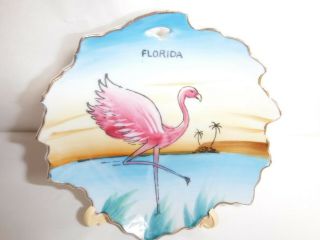 Vintage Nico Hand - Painted 5 " Florida Souvenir Plate W/pink Flamingo Gold Trim