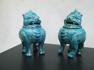 Antique Chinese Porcelain Turquoise Foo Dogs 18th Century Incense Burner