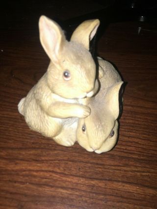 Homco Bunnies 1455 Home Interior Porcelain - 2 Playful Rabbits