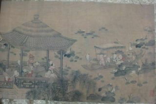 Very Long Old Chinese Scroll Painting " Baizitu " Kids " Lengmei " Marks