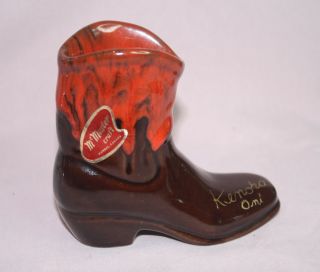 Souvenir Kenora Ont.  Mcmaster Pottery Cowboy Boot Ceramic Orange/brown Canada