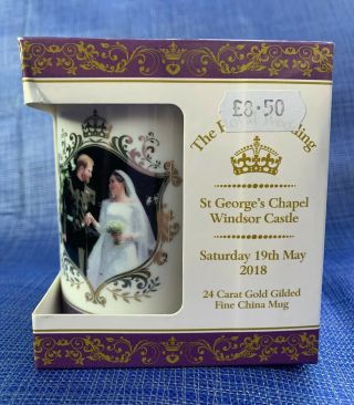 24k Gold Gilded Royal Wedding Prince Harry Meghan Markle Fine China Tea Cup Mug