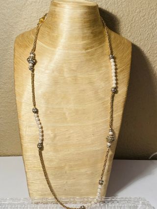 VTG Couture Gold Pearl Rhinestone Necklace Signed Christian Dior Germany 1974 2