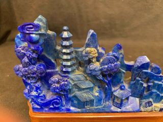 Antique Qing Chinese Carved Lapis Lazuli Landscape 6” Wide Great Color 4.  75”tall