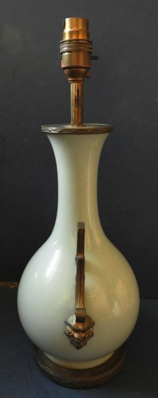 CHINESE CELADON PORCELAIN VASE / LAMP WITH ORMOLU HANDLES / MOUNTS - 19TH CENT 2