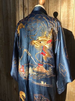 Antique Japanese Kimono Dragons Silk Fully Lined Gold Thread Embroidery
