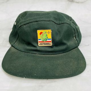 Vintage Boy Scout 1973 National Scout Jamboree Lapel Pin Green Hat Cap Large