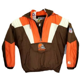 Vintage Cleveland Browns Nfl Pro Line 1/2 Zip Starter Jacket Size Xl Pullover