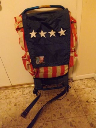Vintage World Famous The Stars And Stripes Nylon Backpack Alum.  Frame Patriotic