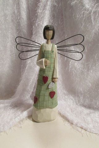 Garden Angel,  Wood,  16 " Tall,  Metal Wings Span 10.  25 "