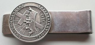 Vtg 1945 Sterling Silver Masonic Coin Money Clip 9 L.  A.  Commandery 75th Anniv Vgc