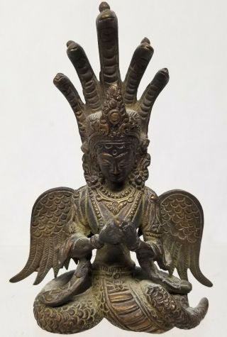 Antique South East Asian Indian Bronze Deity Figure Statue Naga Kanya Hindu