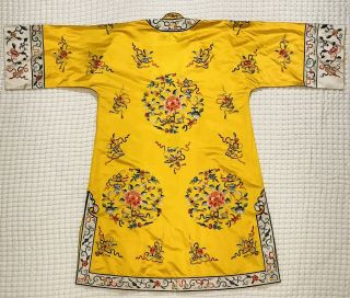 antique 1940s Chinese Coat Robe Kimono Embroidered Floral Fish Sun Yellow 2