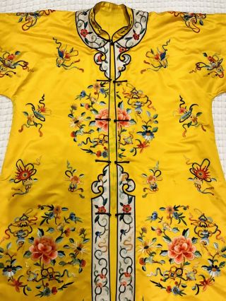 antique 1940s Chinese Coat Robe Kimono Embroidered Floral Fish Sun Yellow 3
