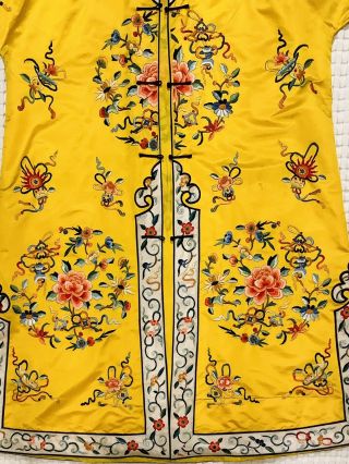 antique 1940s Chinese Coat Robe Kimono Embroidered Floral Fish Sun Yellow 4