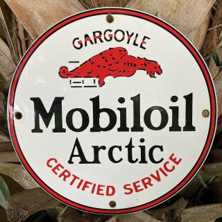 Vintage Mobil Oil Artic Gargoyle Porcelain Metal Sign Usa Oil Gas Pump Service