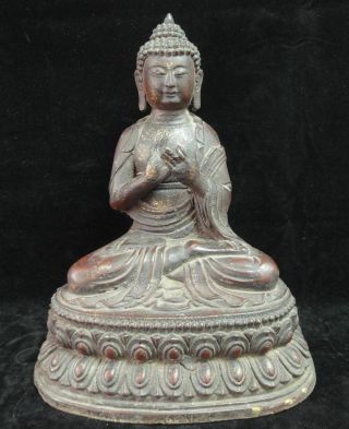 29cm Very Fine Large Old Chinese Bronze Buddha Statue Seated Sculpture