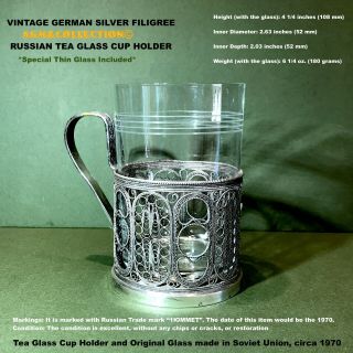 Vintage Russian Filigree Tea Glass Cup Holder / German Silver /handmade In 1970s