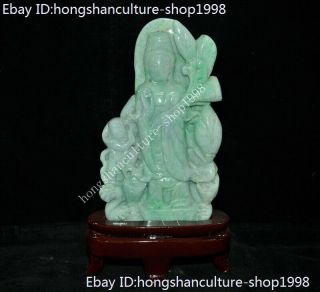 Chinese Natural Emerald Green Jade Jadeite Carved Lotus Kwan - Yin Guanyin Statue