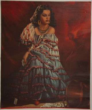 Vintage Mexican Pinup Calendar Print Gypsy Fortune Teller Sortilegio 