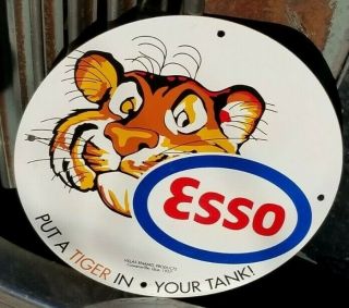 Rare Old Vintage 1957 Esso Tiger Porcelain Sign Gas Pump Oil Battery King Nos