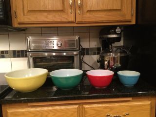 Vintage Pyrex Primary Colors 4 Nesting Mixing Bowls 401 402 403 404 Very Good