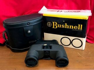Vintage Bushnell Cf Custom 7x35 Binoculars With Black Leather Case Box