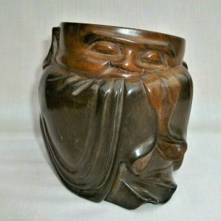 Antique Carved Chinese Bamboo Wood Brush Pot – Man Wearing Cloak