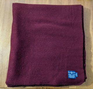 Vtg Ralph Lauren 100 Wool Blanket Burgundy/maroon Made In Usa 90 " X90 " Queens Sz