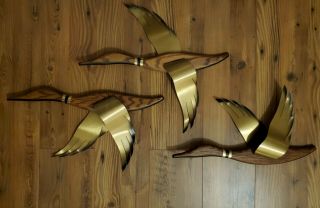 Masketeers Brass Geese Ducks Vintage Mid Century Modern Wall Art - Wood