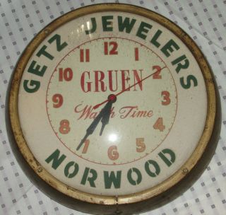 Vintage 1940s Nc Jewelry Store Advertising Wall Clock Gruen Watches Needs Cord