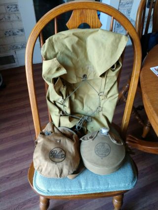 Vintage Boy Scout Backpack,  Canteen And Cookware