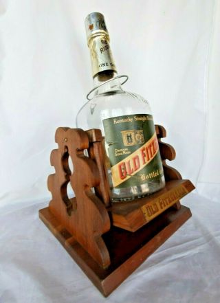 Vintage Mid Century Old Fitzgerald Gallon Bottle Wood Cradle Pourer Barware