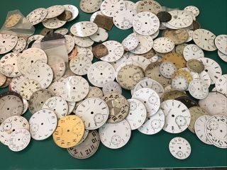 Box Of Vintage Dials Movements And Parts From Watchmakers Estate