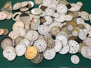 Box Of Vintage Dials Movements And Parts From Watchmakers Estate 2
