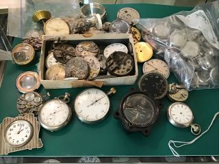 Box Of Vintage Dials Movements And Parts From Watchmakers Estate 3
